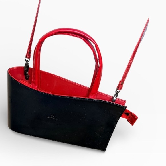 Daniela Moda Handbags - DANIELA MODA Black Red Patent Leather Top Handle Shoulder Bag